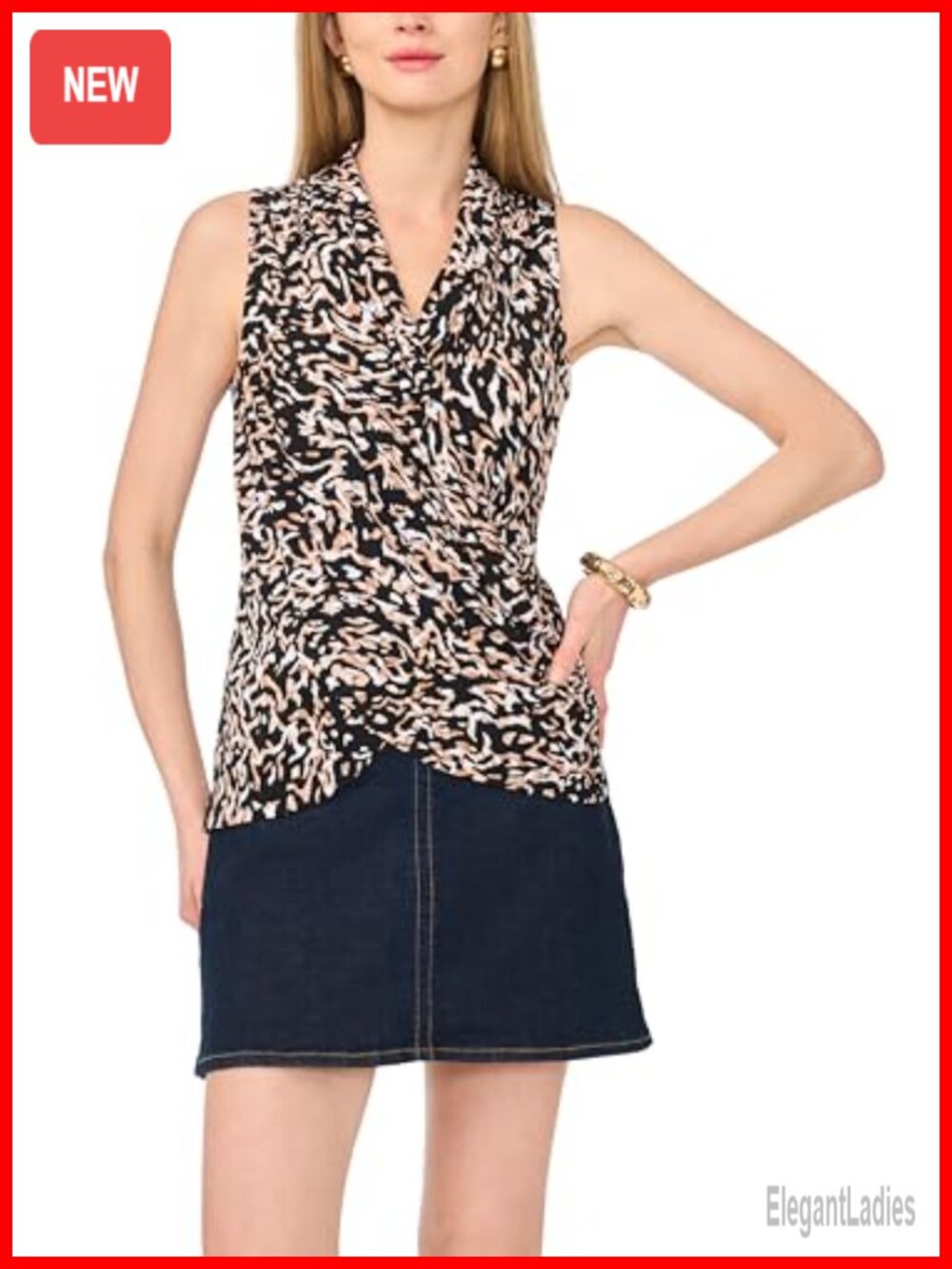 Sleeveless Wrap Tank Top with Front Cross Over Design